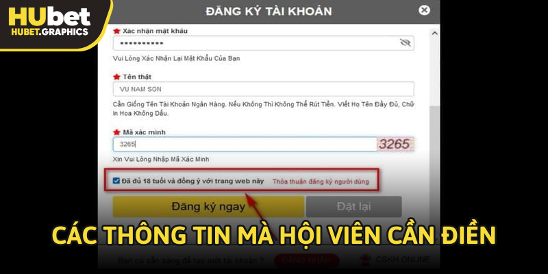 Các thông tin mà hội viên cần điền